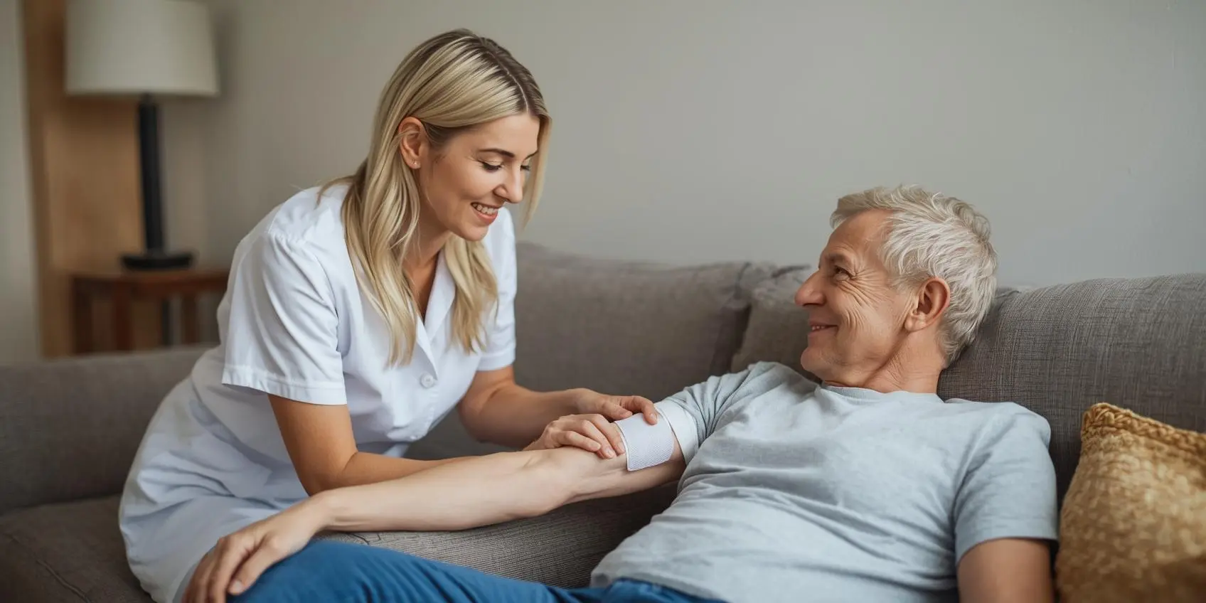 Infirmière réalisant un soin technique à domicile